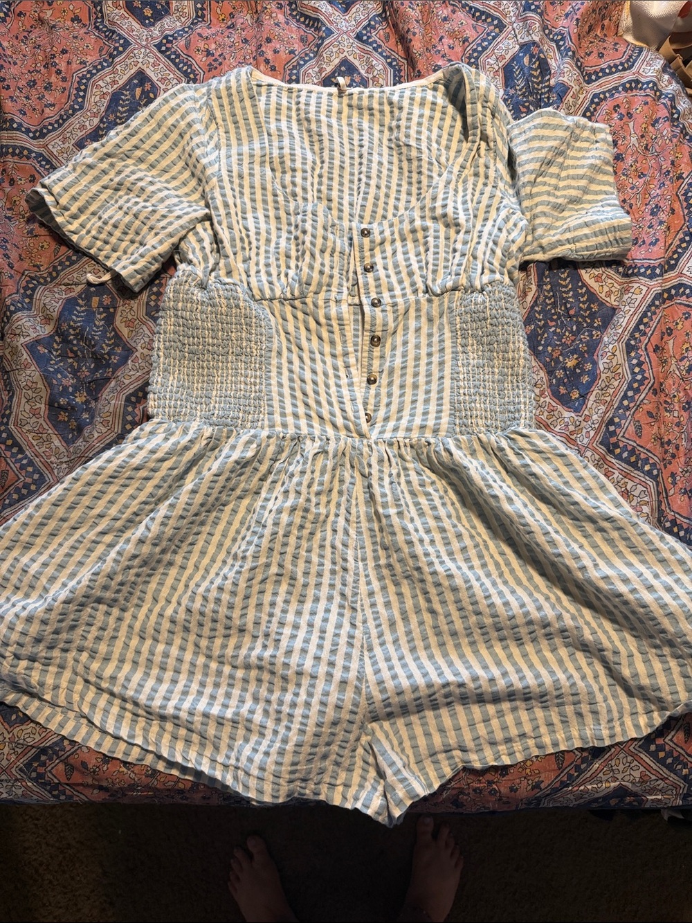 Free People Blue & White Striped Short Romper XL